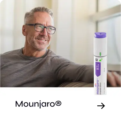 Man smiling with a pen of Mounjaro
